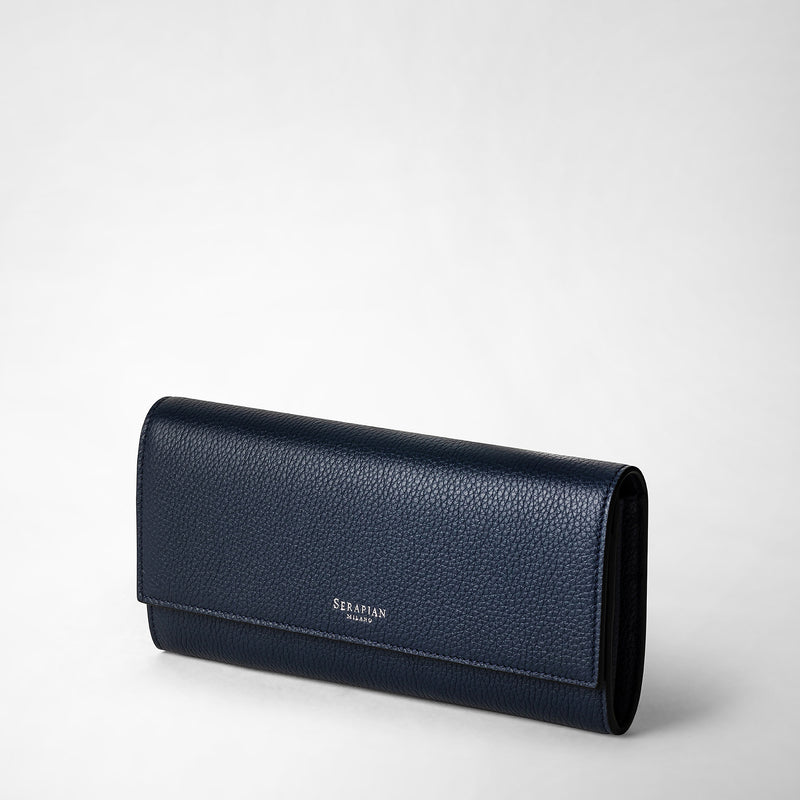 Serapian Portafoglio continental in pelle rugiada blu navy Offerte