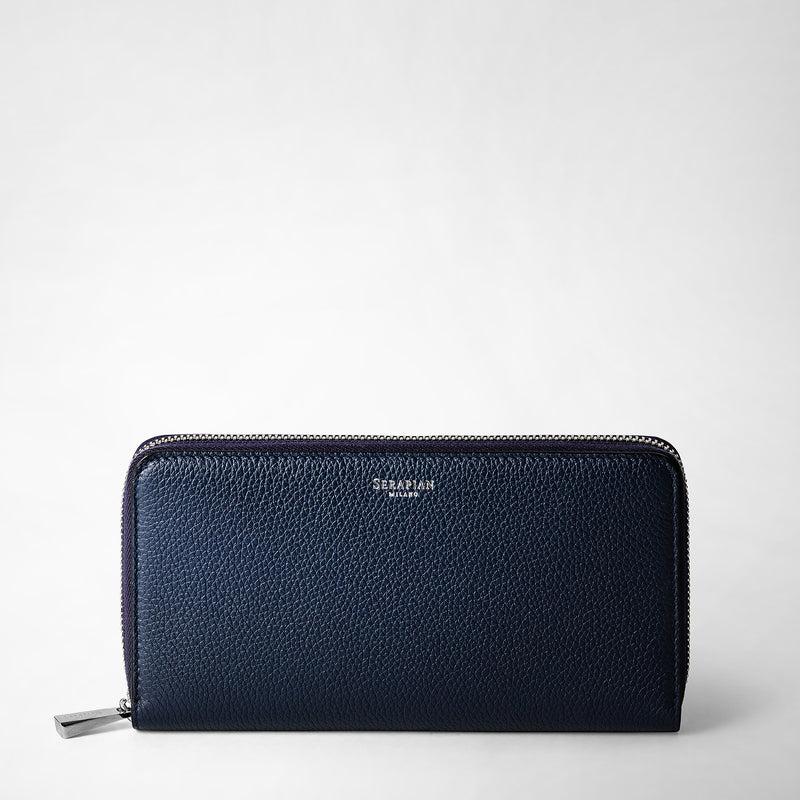 Serapian Portafoglio con zip in pelle rugiada blu navy
