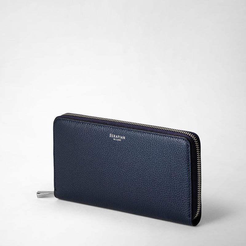 Serapian Portafoglio con zip in pelle rugiada blu navy Hotsell