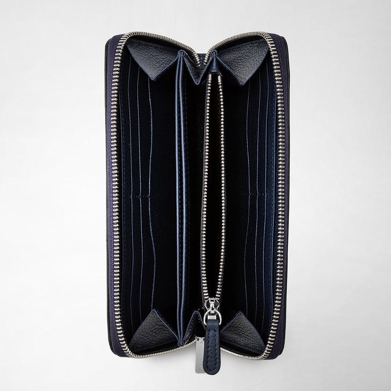 Serapian Portafoglio con zip in pelle rugiada blu navy Hotsell