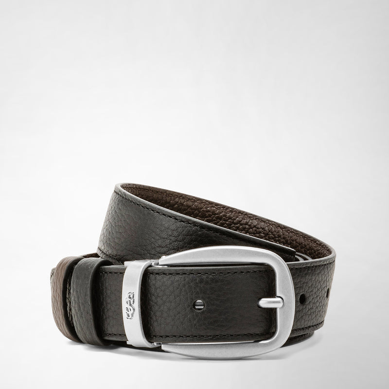 Serapian Cintura reversibile in pelle cachemire nero-espresso Vendite Flash