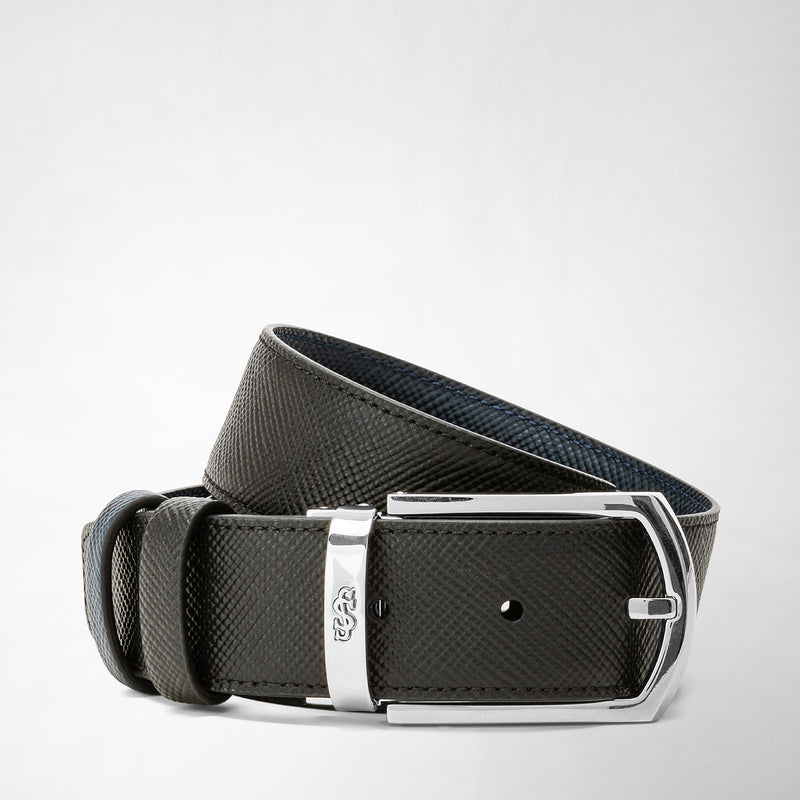 Serapian Cintura reversibile in pelle evoluzione nero-blu In Saldo