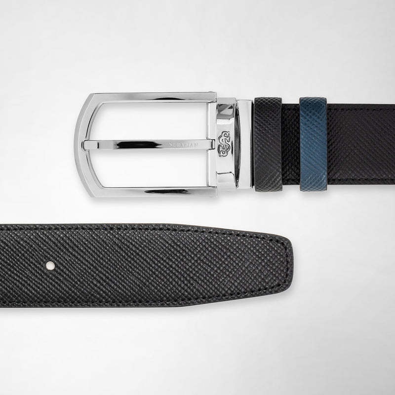 Serapian Cintura reversibile in pelle evoluzione nero-blu In Saldo