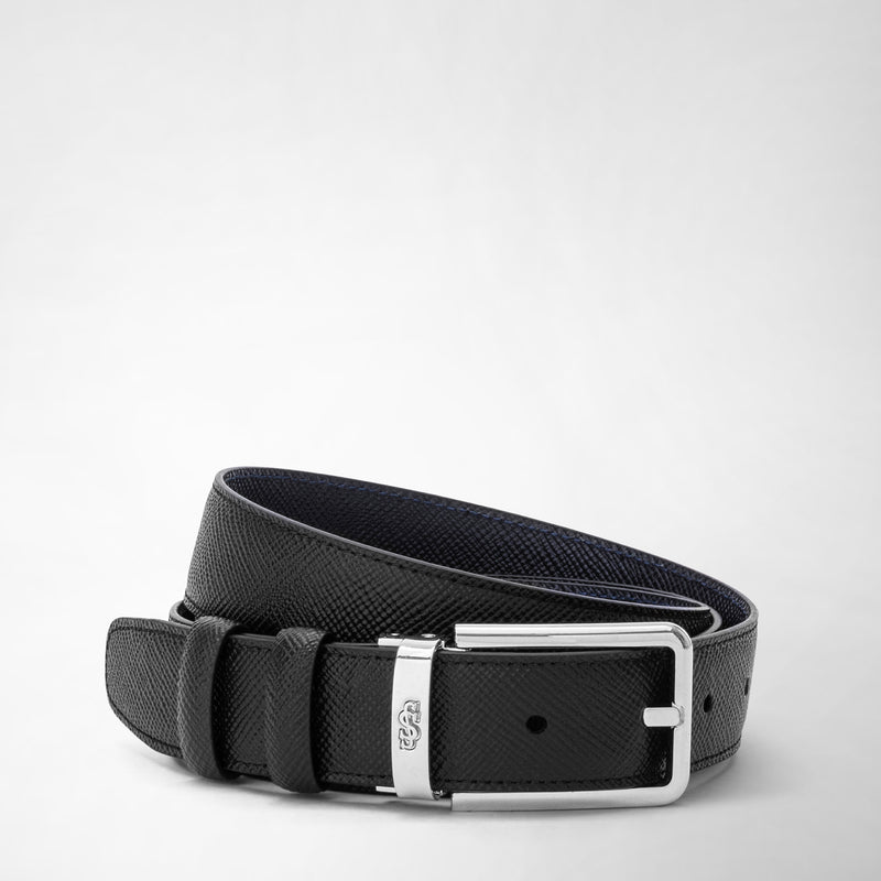 Serapian Reversible belt in evoluzione leather black navy blue Nuova