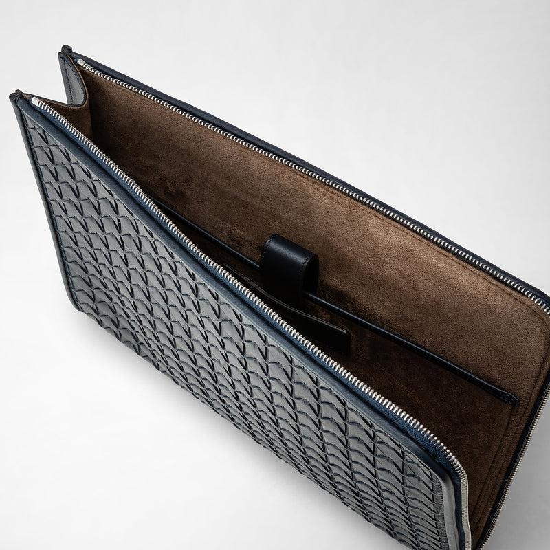 Serapian Compact document folio in mosaico navy blue Italia