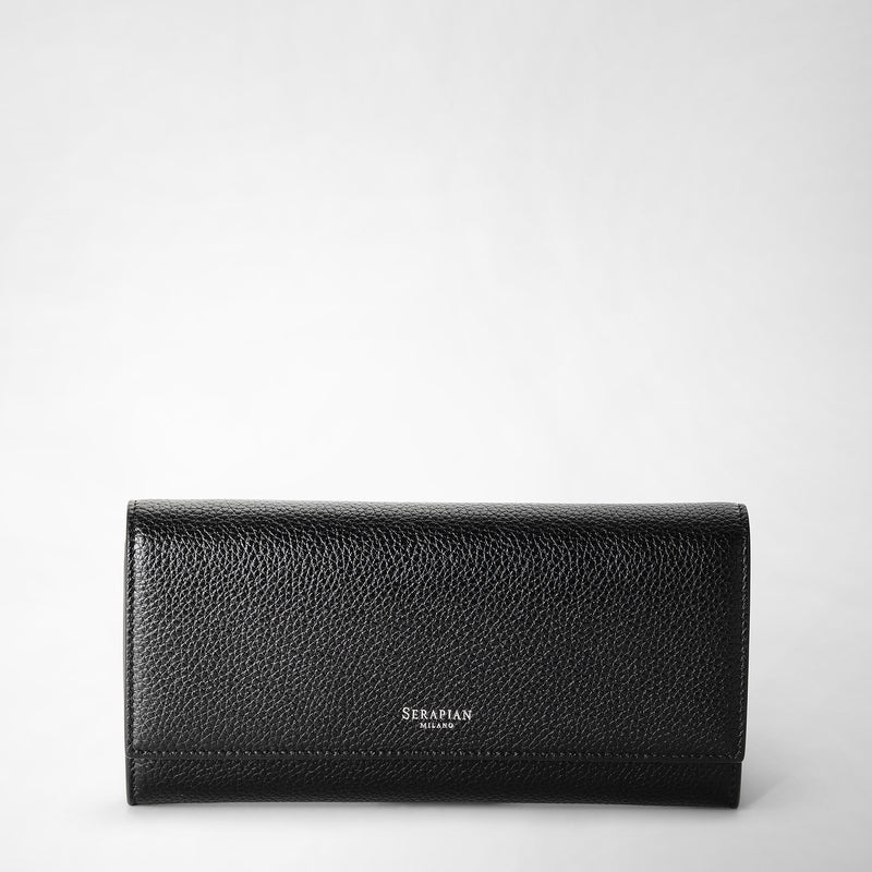 Serapian Portafoglio continental in pelle rugiada nero