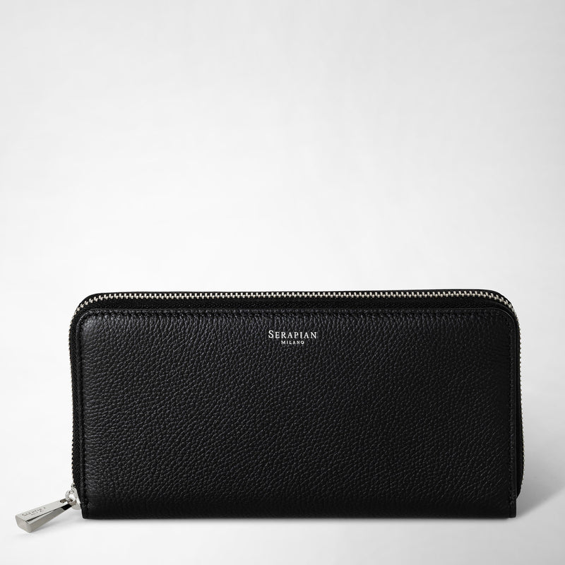 Serapian Portafoglio con zip in pelle rugiada nero