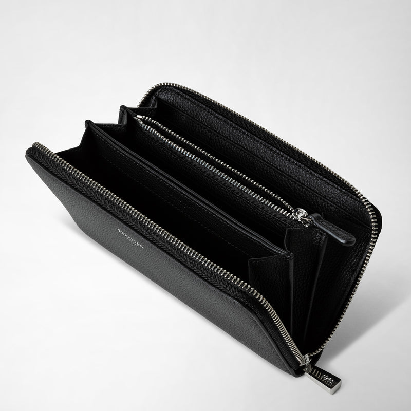 Serapian Portafoglio con zip in pelle rugiada nero Qualità Garantita