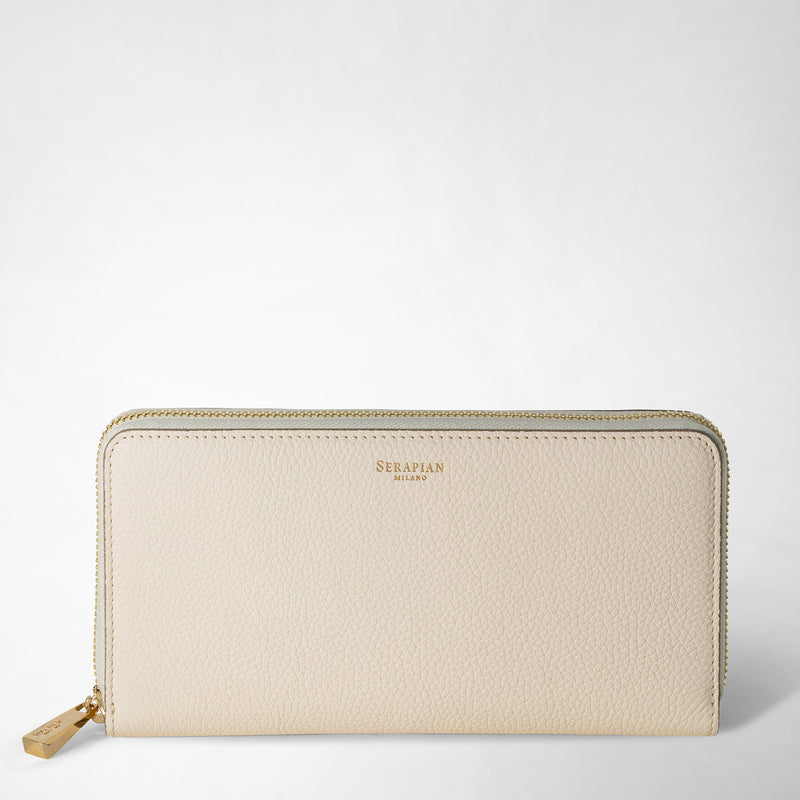 Serapian Portafoglio con zip in pelle rugiada crema
