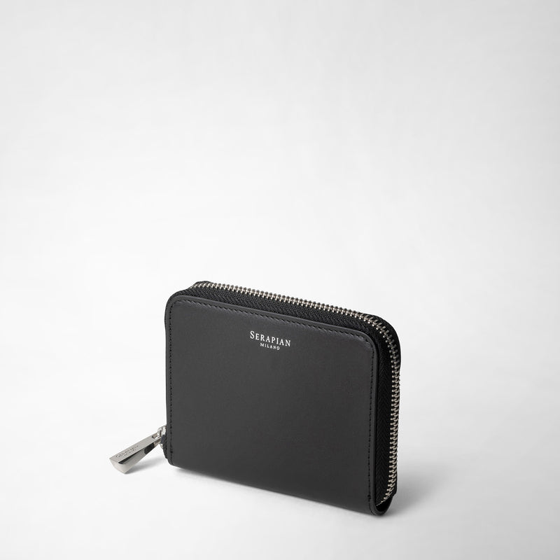 Serapian Small zip-around wallet in seta leather black Affare Del Giorno