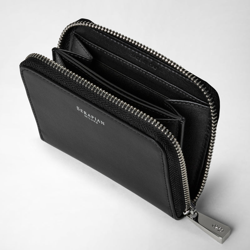 Serapian Small zip-around wallet in seta leather black Affare Del Giorno