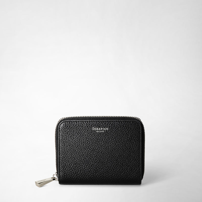 Serapian Portafoglio piccolo con zip in pelle rugiada nero