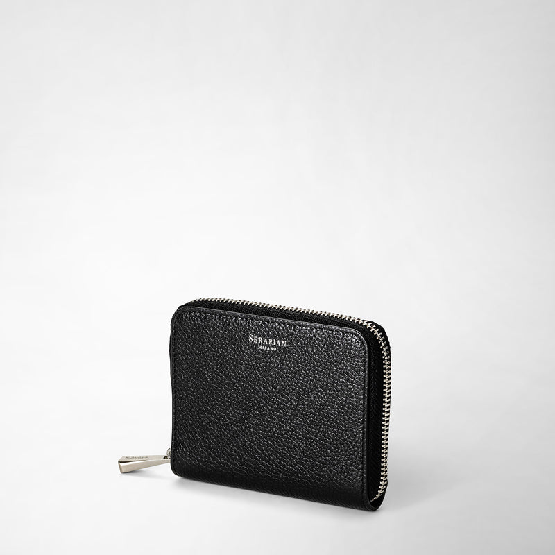 Serapian Portafoglio piccolo con zip in pelle rugiada nero Sottocosto