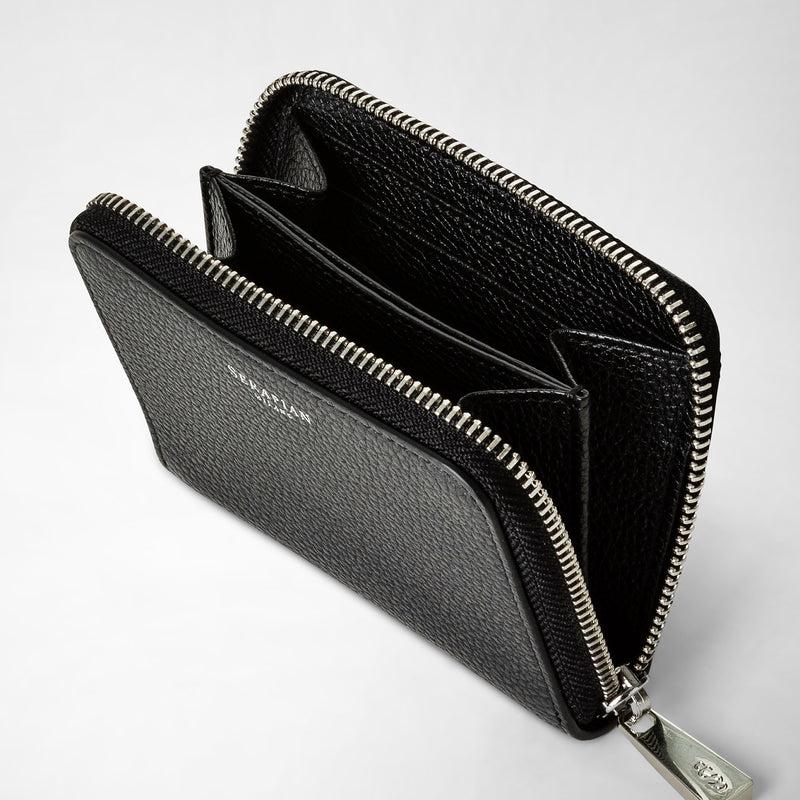 Serapian Portafoglio piccolo con zip in pelle rugiada nero Sottocosto
