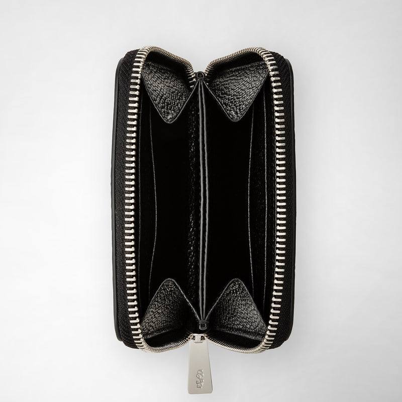 Serapian Portafoglio piccolo con zip in pelle rugiada nero Sottocosto