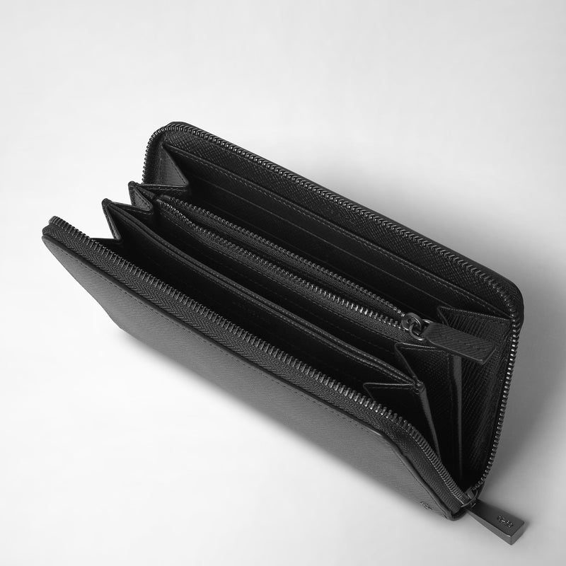 Serapian Zip-around wallet in evoluzione leather eclipse black Presa