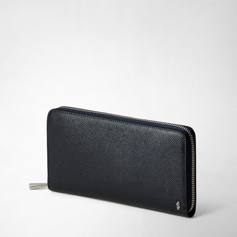 Serapian Zip-around wallet in evoluzione leather navy blue Sconto