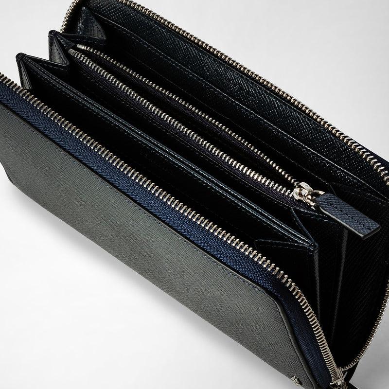 Serapian Zip-around wallet in evoluzione leather navy blue Sconto
