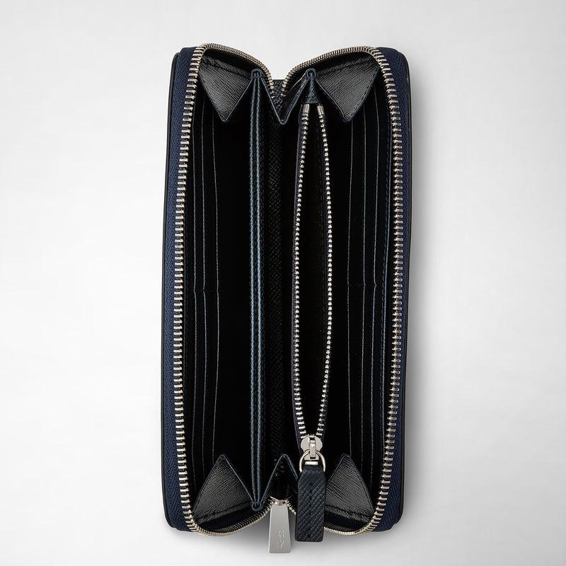 Serapian Zip-around wallet in evoluzione leather navy blue Sconto