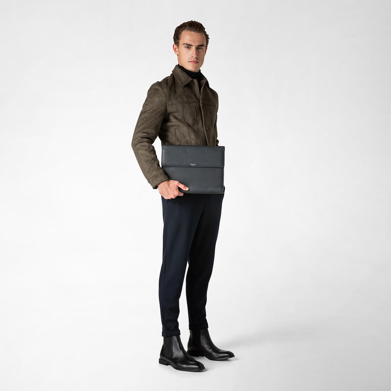 Serapian Portadocumenti con patta in pelle cachemire blu navy