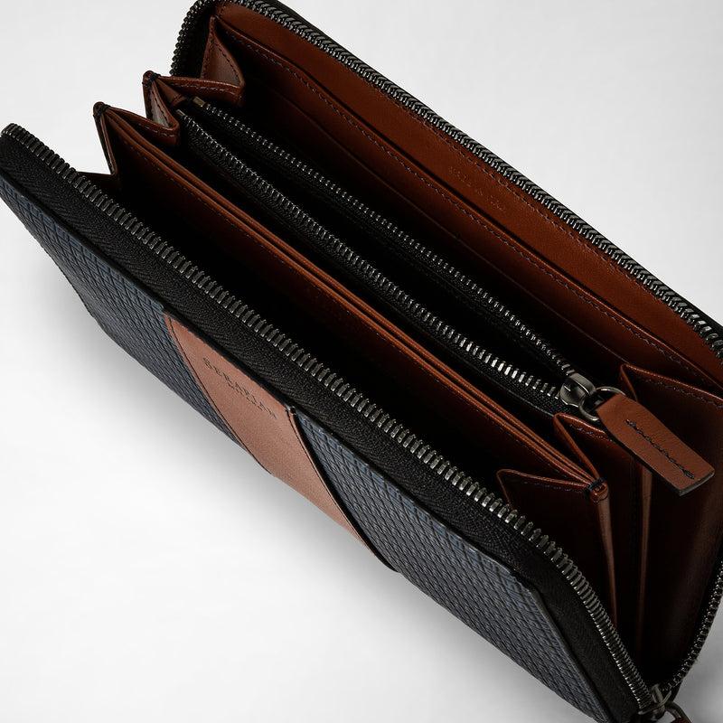 Serapian Portafoglio con zip in stepan 72 blu oceano-cuoio Economico