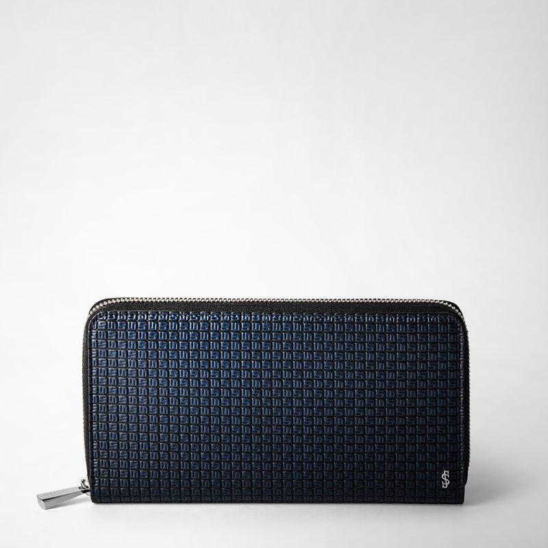 Serapian Portafoglio con zip in stepan blu oceano-nero