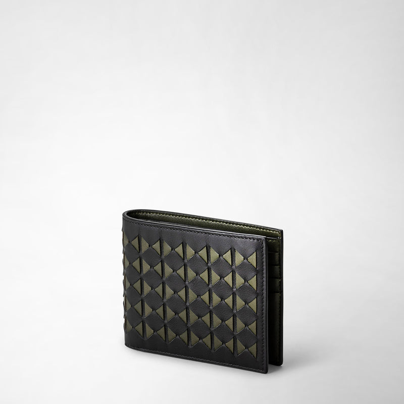 Serapian 8-card billfold in mosaico black and moss green Vendite Flash