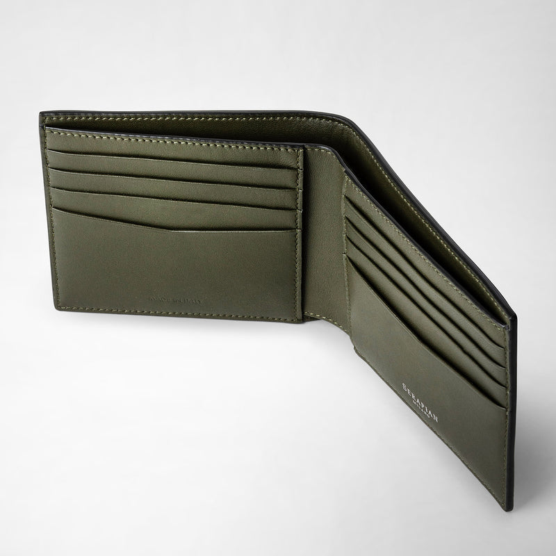 Serapian 8-card billfold in mosaico black and moss green Vendite Flash