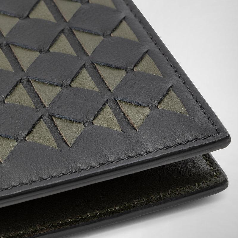 Serapian 8-card billfold in mosaico black and moss green Vendite Flash