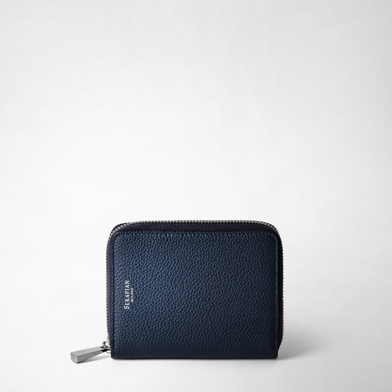 Serapian Portafoglio mini con zip in pelle rugiada blu navy