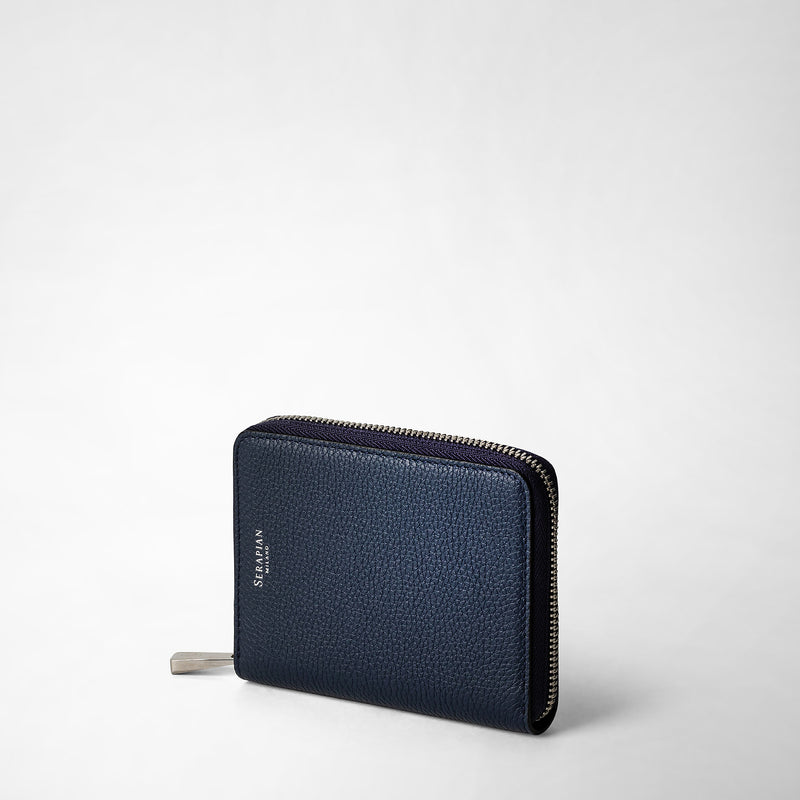 Serapian Portafoglio mini con zip in pelle rugiada blu navy In Saldo