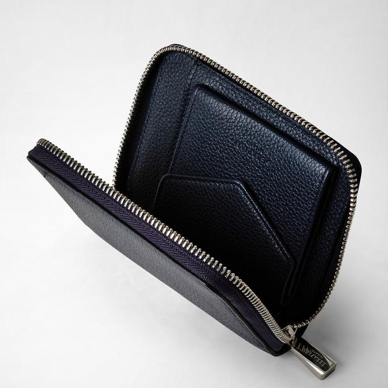 Serapian Portafoglio mini con zip in pelle rugiada blu navy In Saldo
