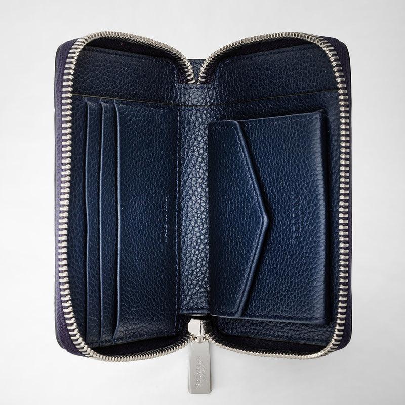 Serapian Portafoglio mini con zip in pelle rugiada blu navy In Saldo