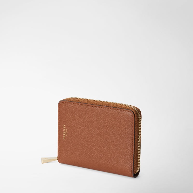 Serapian Portafoglio mini con zip in pelle rugiada cuoio Nuova