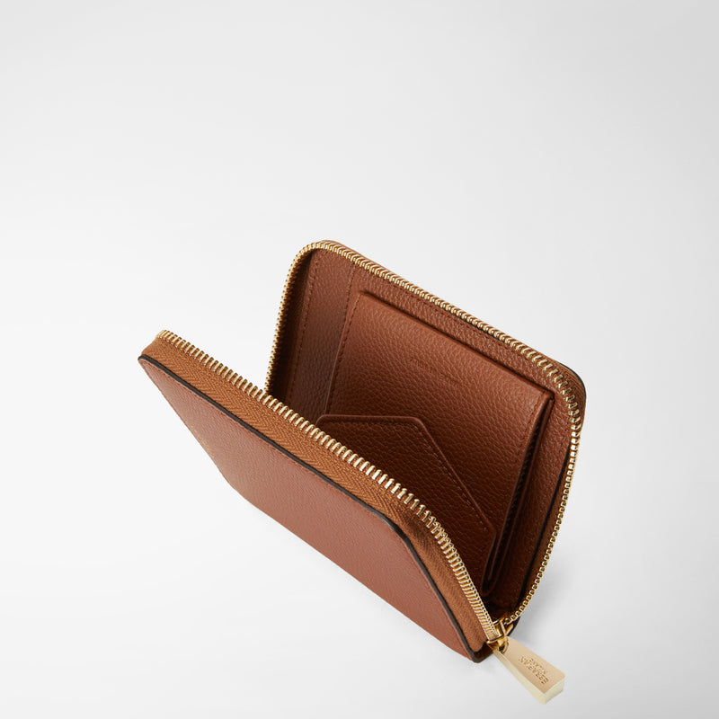 Serapian Portafoglio mini con zip in pelle rugiada cuoio Nuova