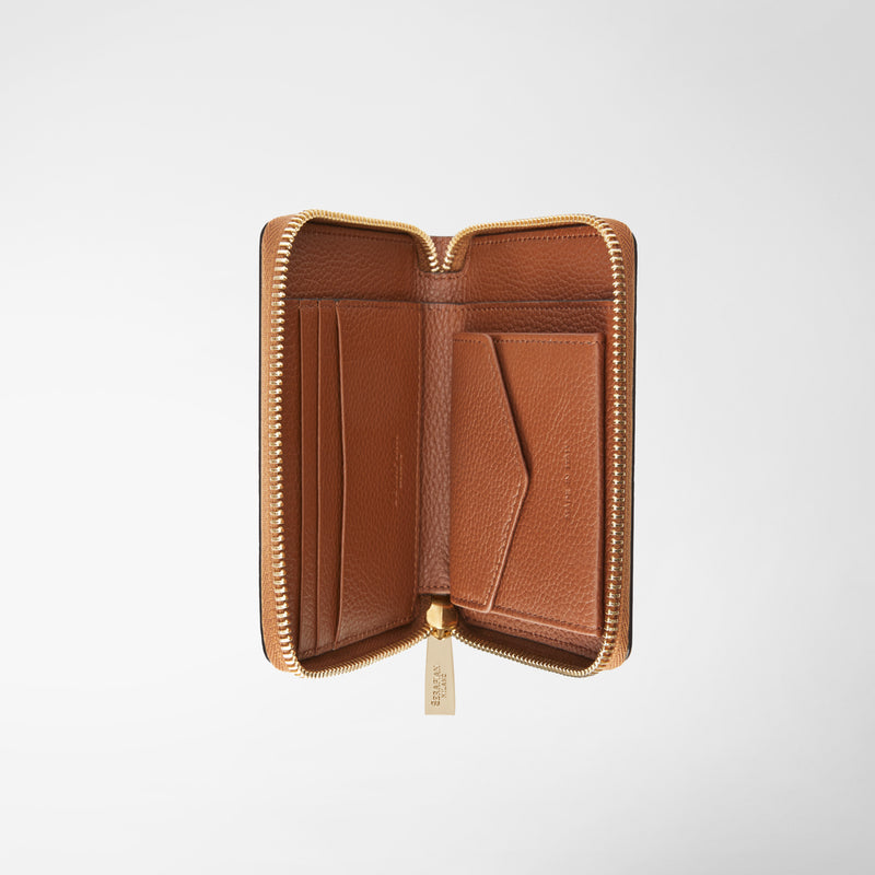 Serapian Portafoglio mini con zip in pelle rugiada cuoio Nuova