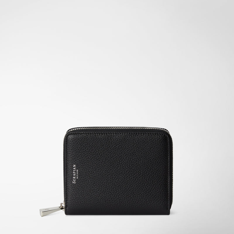 Serapian Portafoglio mini con zip in pelle rugiada nero