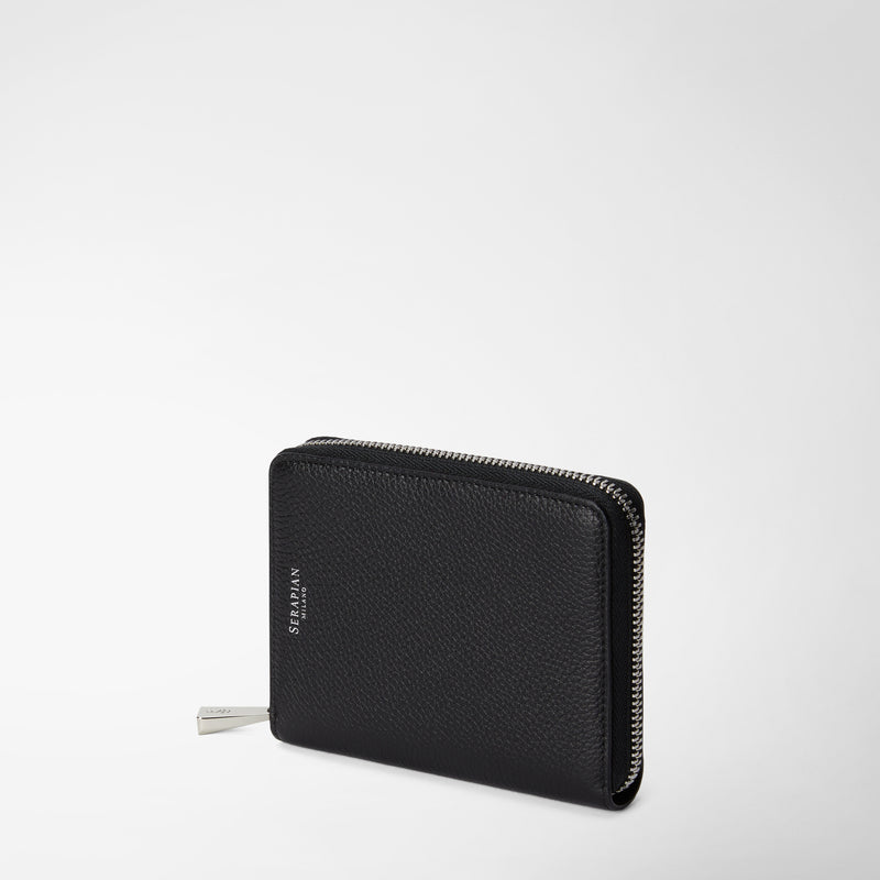 Serapian Portafoglio mini con zip in pelle rugiada nero 2025