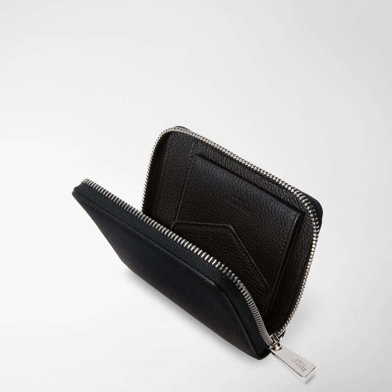 Serapian Portafoglio mini con zip in pelle rugiada nero 2025