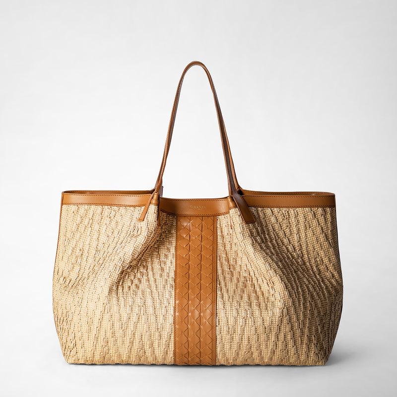 Serapian TOTE BAG SECRET IN RAFIA E PELLE SETA