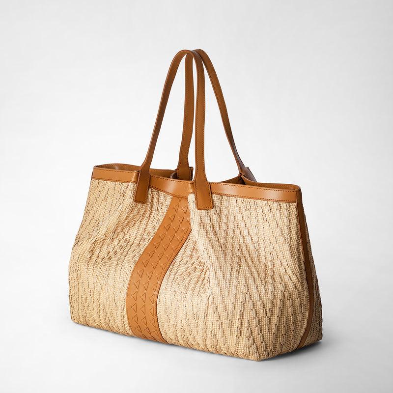Serapian TOTE BAG SECRET IN RAFIA E PELLE SETA Nuovo