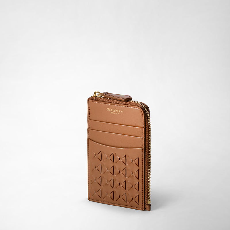 Serapian Zip card case in mosaico tan Vendita
