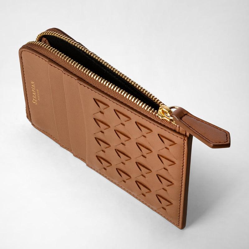 Serapian Zip card case in mosaico tan Vendita