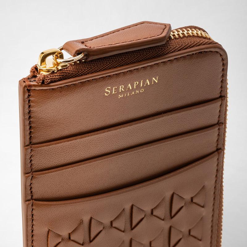 Serapian Zip card case in mosaico tan Vendita