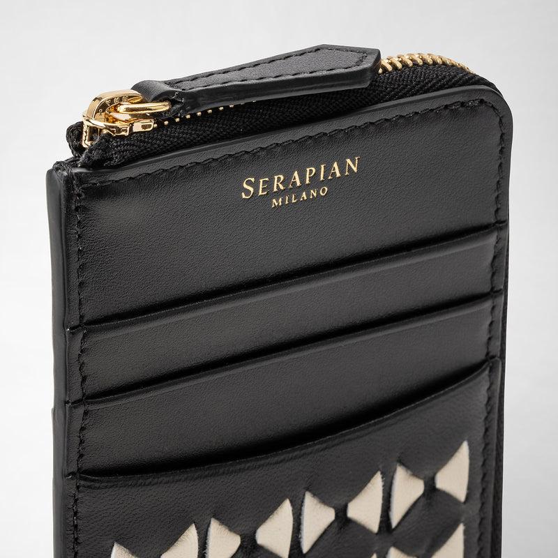 Serapian Portacarte con zip in mosaico nero-panna Spedizione Gratuita