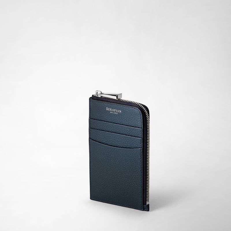 Serapian Zip card case in rugiada leather navy blue Pezzi Unici
