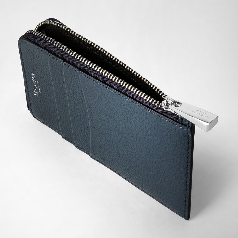 Serapian Zip card case in rugiada leather navy blue Pezzi Unici