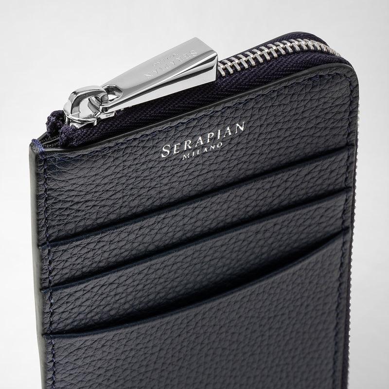 Serapian Zip card case in rugiada leather navy blue Pezzi Unici