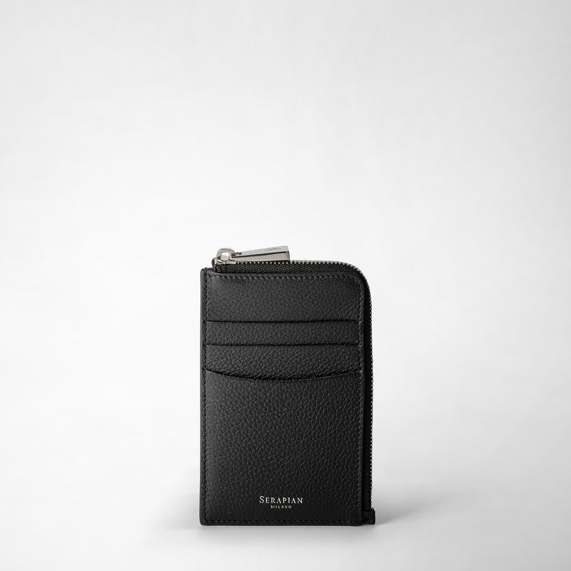 Serapian Portacarte con zip in pelle rugiada nero