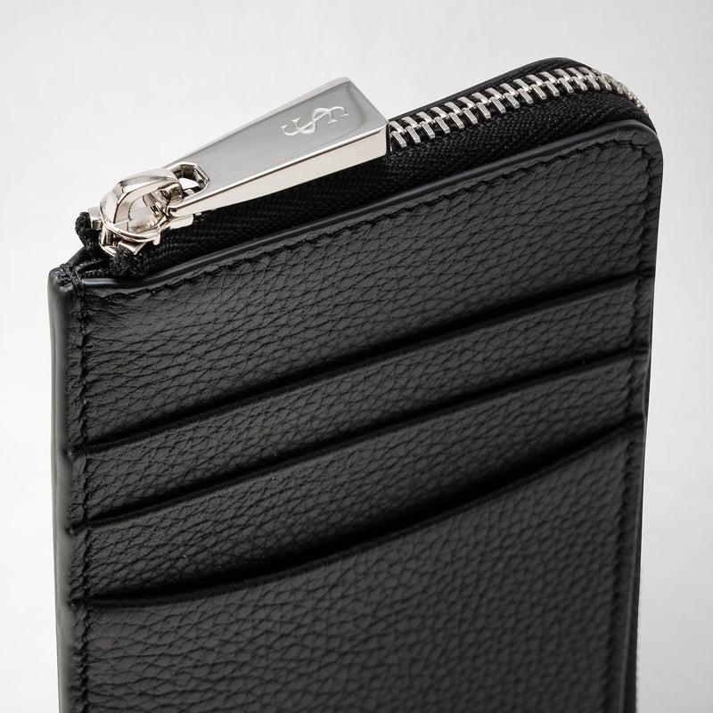 Serapian Portacarte con zip in pelle rugiada nero Qualità Garantita